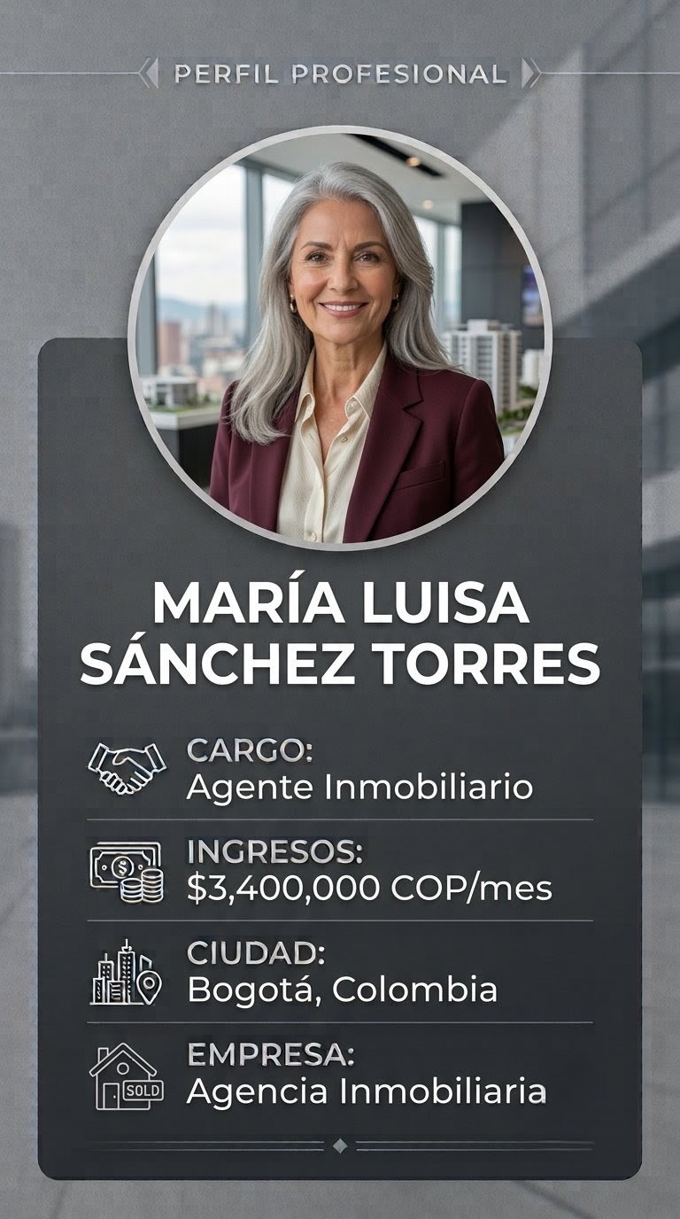 Perfil profesional de fiador: María Luisa Sánchez Torres, Agente Inmobiliario en Bogotá